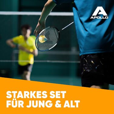 Набір для бадмінтона Apollo - 2 ракетки з карбону, сумка та воланчики, для тренувань та сімейного відпочинку