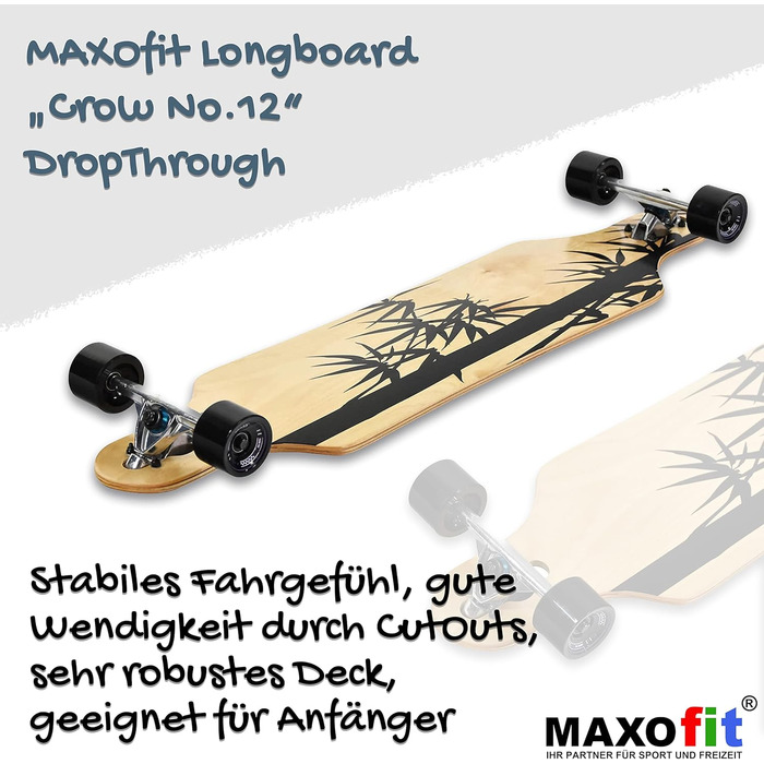 Лонгборд MAXOfit у різних дизайнах, з якісною декою з клена/бамбука для початківців та досвідчених Crow