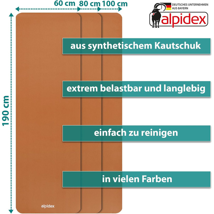 ALPIDEX Йога-мат екстра товстий 1,5 см, фітнес-килимок для гімнастики, 3 розміри, нековзкий, без фталатів, з ременем для перенесення, для тренувань, пілатесу, спорту, фізіотерапії, HIIT, йоги, ізомат, абрикосовий, 190x80x1,5 см