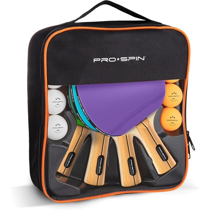 PRO-SPIN Набір для настільного тенісу: ракетки, м'ячі, сумка | Преміум якість, 4 гравці | Різні кольори