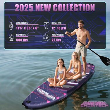 SUP-дошка Upwell 350x89 см з сидінням, надувна дошка для SUP-серфінгу (2+1) для дорослих та підлітків, фіолетова. Комплект: рюкзак, весло, ліш, насос, плавники.