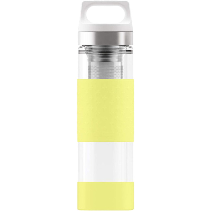 Термос-пляшка SIGG Hot & Cold Glass 0.4 л, скляна термопляшка з силіконовим захистом Ultra Lemon, ізольована, без шкідливих речовин