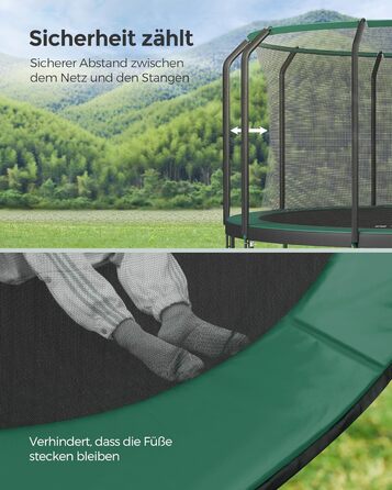 Трамплін SONGMICS для саду, Ø 244/305/366/427 см, круглий, з сіткою безпеки та сходами, захисною обшивкою, м'яким каркасом (427 см, Чорний + Темно-зелений)