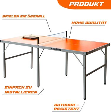 Стіл для настільного тенісу EasyPong Orange 182x91 см, преміум-якість, для дому та вулиці, з ракетками та м'ячами, легкий та міцний