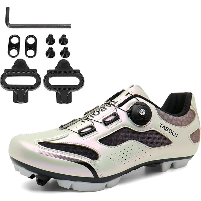 Велосипедні черевики MTB для чоловіків та жінок, сумісні з SPD, унісекс, для катання на гірському велосипеді, з клітами, 46 EU, сріблясті