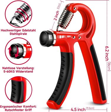 FitBeast Тренажер для рук та пальців 5 в 1: набір для силових тренувань, підтримка зап'ястя, зняття стресу (червоний)