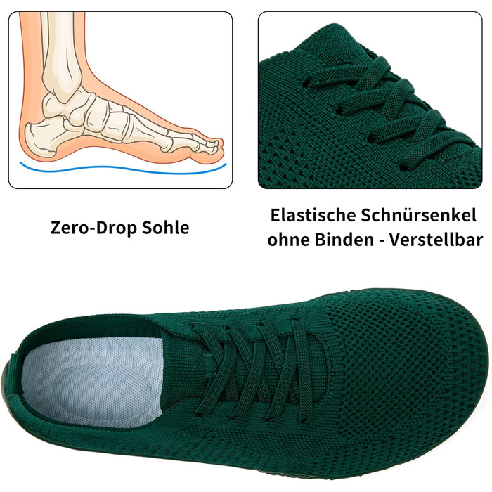 Жіночі кросівки Barfuss: легкі дихаючі сліпони для дому та занять спортом (42 EU, темно-зелені)