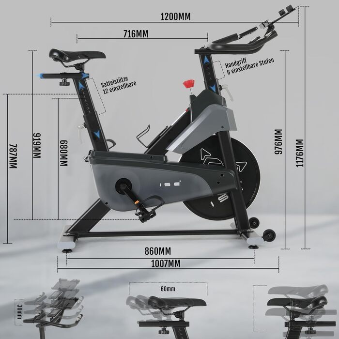 Велотренажер ISE з регульованим опором 26 кг, тихий hometrainer з LCD-дисплеєм, підставка для планшету, велотренажер для кардіотренувань вдома, до 120 кг