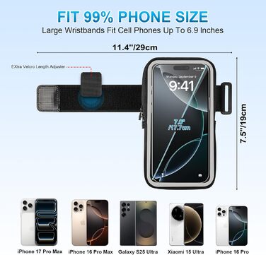 Спортивний браслет для телефону на руку - 2 в 1, підходить для iPhone 16/15/14/13 Pro Max, Huawei P50 Pro/P40, чорний