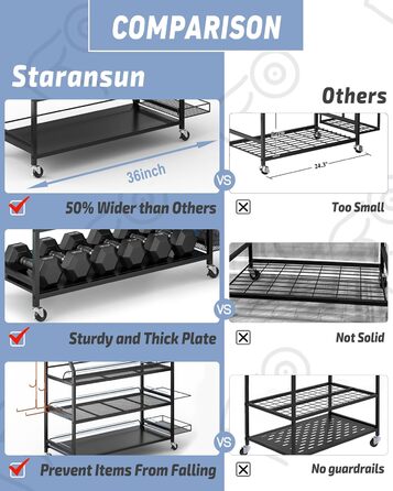 Підставка для гантелей Staransun - розширювана, чорна, з 4 колесами та двостороннім зберіганням