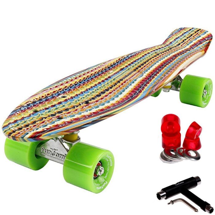Скейтборд FunTomia Mini Cruiser 57 см з LED-колесами, підшипниками ABEC-9 та T-інструментом (зелені колеса)