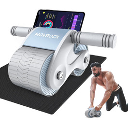 Ролик для пресу з автоматичним відкатом для дому, стабільний тренажер для пресу, з наколінниками, для тренування пресу та сили, світло-блакитний