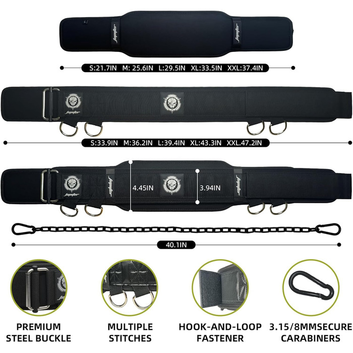 Гірчичний пояс для важкої атлетики 2-в-1 з ланцюгом для додаткового навантаження, підходить для важкої атлетики, присідань, станової тяги, пауерліфтингу (чоловіки та жінки) - чорний/сірий, середній