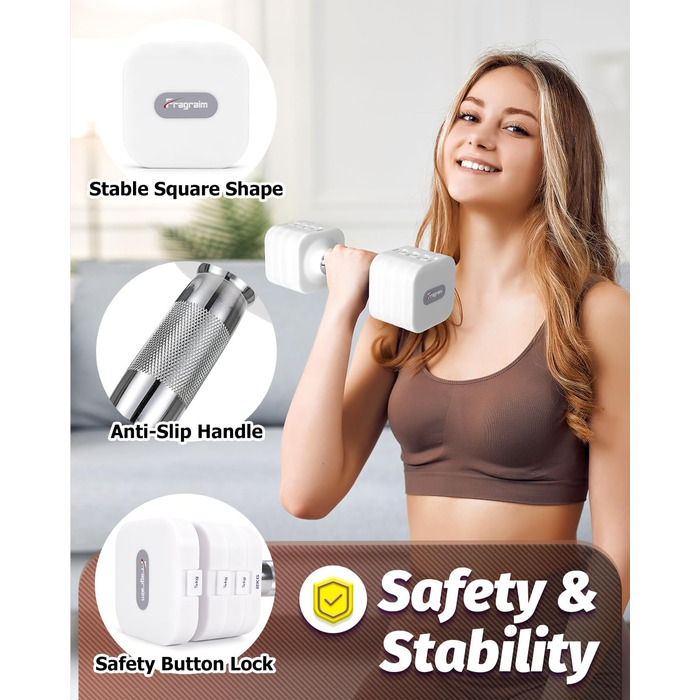 Набір гантелей Fragraim 5 кг x 2 (регульовані) для фітнесу вдома, силові тренування, обладнання для жінок та чоловіків (білі)