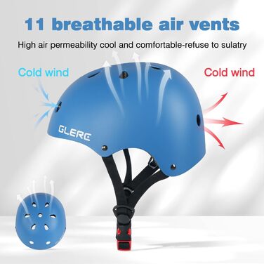 Дитячий шолом Glerc для хлопчиків та дівчаток, 48-52 см, регульований, блакитний, комплект наколінників