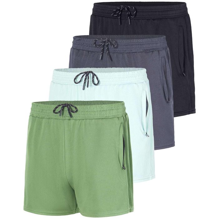 Чоловічі бігові шорти Real Essentials (4 шт. в наборі) з сітчастої тканини, швидковисихаючі, з кишенями на блискавці та шнурком. Розміри: L, XXL