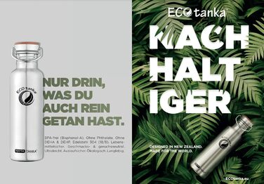 Термос-пляшка ECOtanka 0,8 л з нержавіючої сталі, вакуумна, для гарячих і холодних напоїв, подвійні стінки, тримає тепло/холод понад 8 годин, ідеально для чаю, кави, спорту та відпочинку