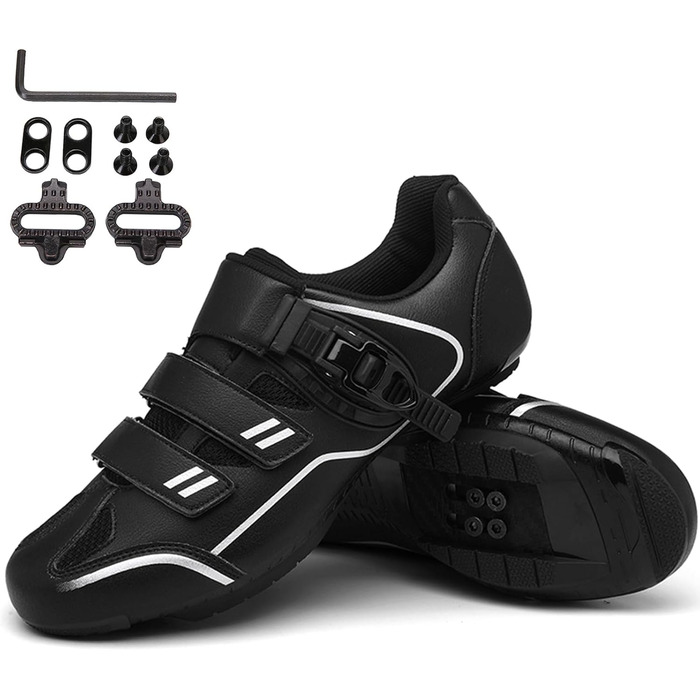 Велосипедні черевики MTB для чоловіків та жінок, сумісні з SPD, з клітами, чорні (42 EU)