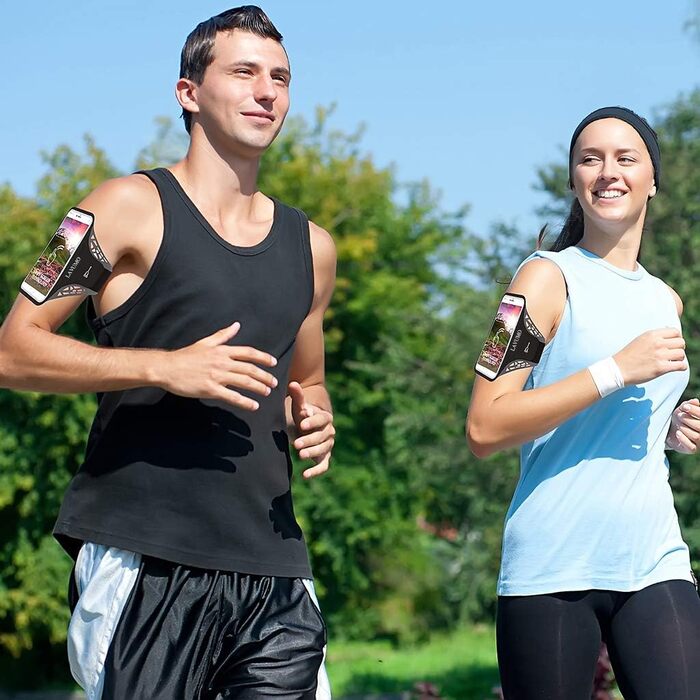 Спортивний браслет на руку для iPhone 16 Pro Max, 16 Plus, 15 Pro Max, 15 Plus, 14 Pro Max, Samsung S24, S23, S22 Ultra. Тримач для телефону під час бігу та тренувань (сумісний з 5.1'-6.5' телефоном, з подовжувачем, чорний)