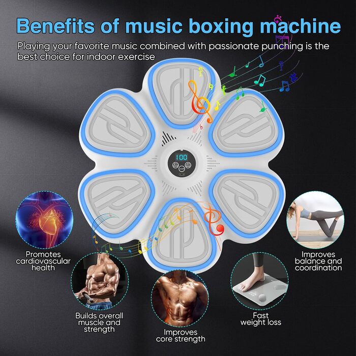Музична боксерська машина Doramier з Bluetooth, LED-підсвічуванням та 2 парами рукавичок. 9 режимів тренування, підрахунок ударів, для дорослих та дітей.