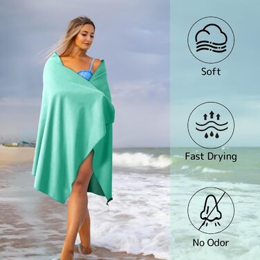 Набір з 3 рушників з мікрофібри (160x80 см + 2 шт по 80x40 см), швидковисихаючі, для подорожей, спортзалу, сауни (м'ятно-зелені)