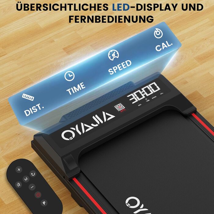 Електричний біговий тренажер Oyajia для дому, офісу: компактний, з LED-дисплеєм, Bluetooth, пультом керування, швидкість 1-6 км/год