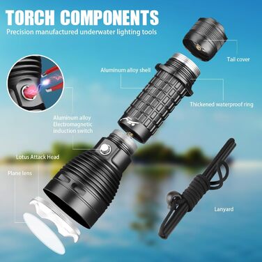 Ліхтар підводний LED Tauch-Taschenlampe 3000 лм, водонепроникний IPX8, 3 режими, акумуляторний, для дайвінгу та снорклінгу – подарунок дайверу