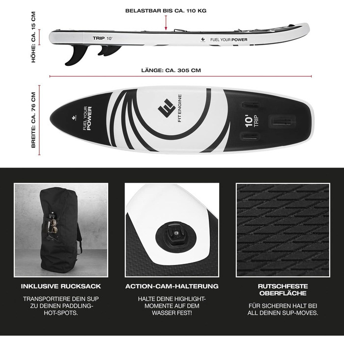 Надувна SUP-дошка FitEngine Trip Allrounder 10', 305 см, комплект 11 в 1 з каяк-сидінням, преміум Drop-Stitch, до 160 кг