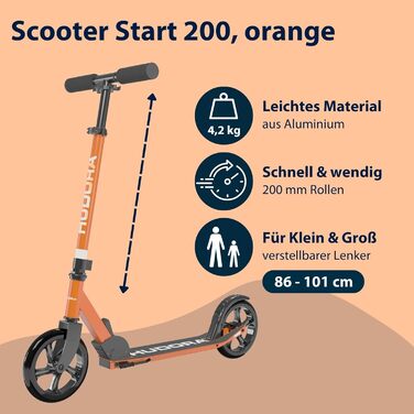 Самокат HUDORA Start 200 алюмінієвий міський, складаний, регульований, для дітей і дорослих до 100 кг, з підніжкою