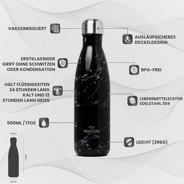 Фляга з нержавіючої сталі 500 мл – ізольована фляга, зберігає холод до 24 годин та тепло до 12 годин. Без витоку, з подвійними стінками, BPA-Free, міцна. Ідеально для подорожей, активного відпочинку, школи, спорту, фітнесу та повсякденного використання. К