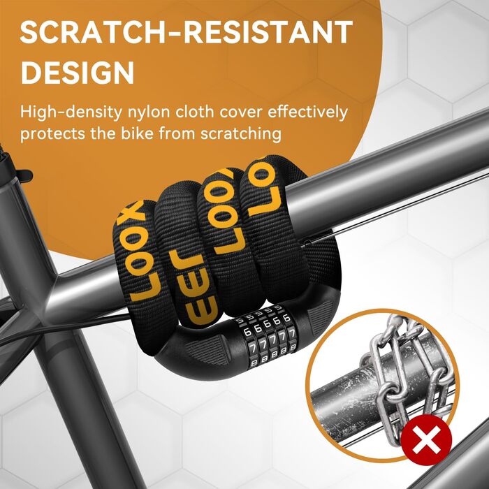 Замки для велосипедів: надійний велозамок з кодовим замком, 90 см, рівень безпеки 8, 5-значний код, для велосипеда, мотоцикла, ролера, дверей (чорний та жовтий)
