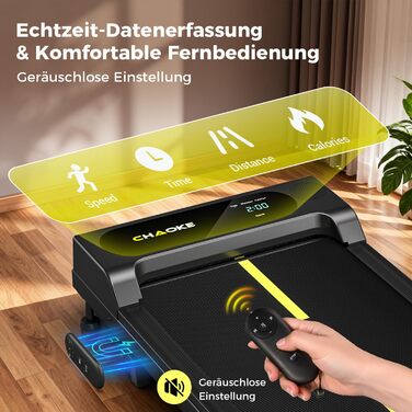 Walking Pad CHAOKE: біговий доріжка для дому з регулюванням швидкості 1-10 км/год, нахилом 9%, потужністю 2.75HP, вбудованими колонками та керуванням через додаток, до 160 кг, чорно-жовта, без встановлення, 2026