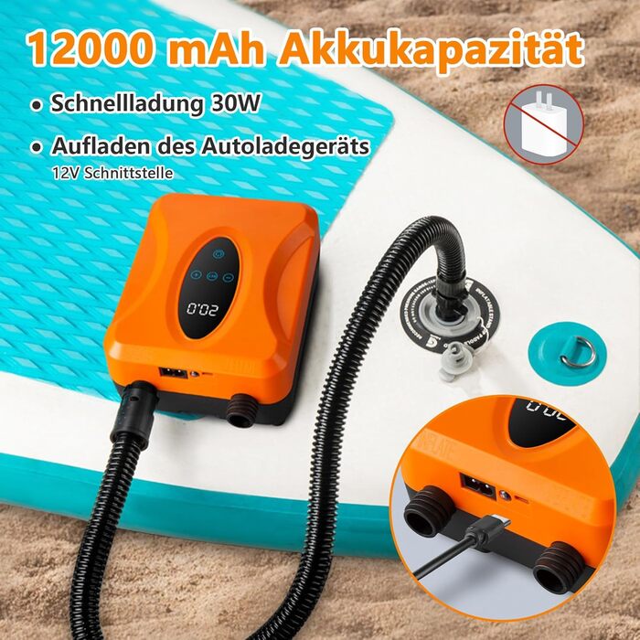 Електричний насос для SUP-дошки 20 PSI, акумуляторний інтелектуальний компресор з двома режимами (накачування та випуск повітря) для падлборду, кайта, надувних матраців та кемпінгових наметів
