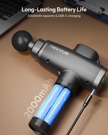 Масажний пістолет V-WMG04 з 30 швидкостями та 6 насадками, LED-дисплей, портативний, для дому та подорожей