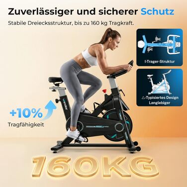 Спінінг-велотренажер WENOKER: магнітний велоергометр для дому з важким маховиком, LCD-монітором, безшумний, до 160 кг, блакитно-чорний