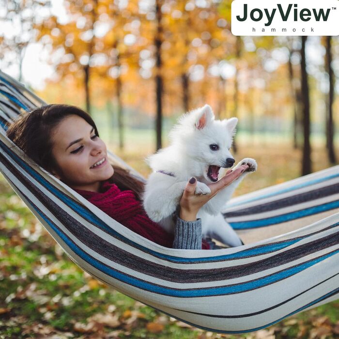 Гамак подвійний бразильський JoyView 220x150 см, бавовна, смугастий зелено-жовтий, до 204 кг, для тераси, саду, балкона