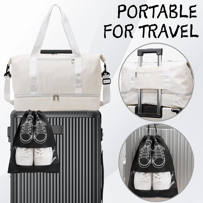 Спортивна сумка YOUYIKE з вельвету для жінок та чоловіків, місткість 20-35Л, з відділенням для взуття та вологих речей, дорожня сумка-вікендер для фітнесу, тренувань та подорожей (Коричневий/Білий)