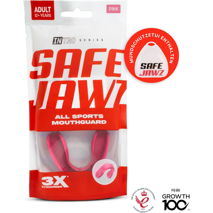 Захист для зубів SAFEJAWZ Sport - для дорослих та дітей. Підходить для всіх видів контактних видів спорту: регбі, бойових мистецтв, кікбоксингу, хокею та боксу. Рожевий колір.