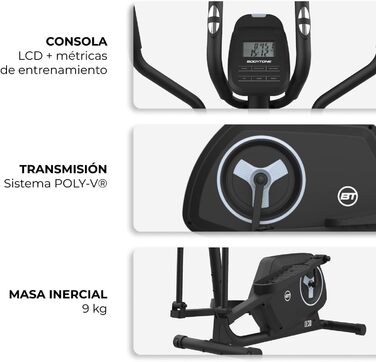 Орбітрек Bodytone DE30 Smart з Bluetooth, LCD-дисплеєм, для домашніх тренувань, безшумний, маховик 9 кг