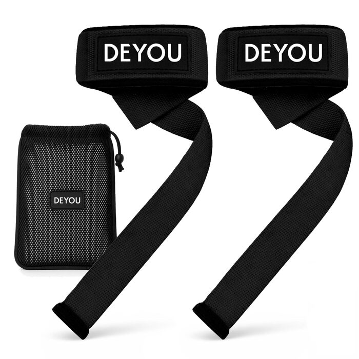 Підтримка зап'ястя DEYOU для вузьких та середніх зап'ясть – фітнес-ремінні (з підкладкою) з 100% бавовни з сітчастою сумкою – ремінні для тренажерного залу, силових тренувань, бодібілдингу для жінок та чоловіків (Чорний)