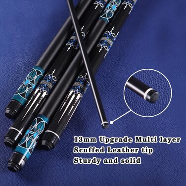 Більярдний кий 58 дюймів з фібергласу, професійний, низька дефлекція, 13 мм наконечник, модель S