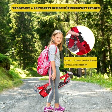 Дитячий ролер GOPLUS Roller Kinder 4 роки з LED-колесами, гальмом та підніжкою, регульований, 2 кг, до 70 кг (Червоний)