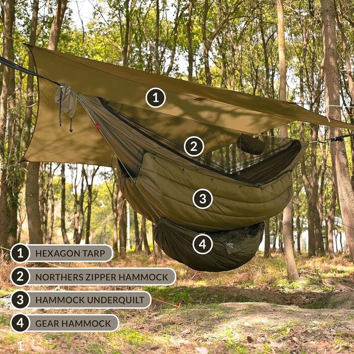 Гамак Onewind Premium 11' з москітною сіткою та ременями для кріплення, 335x162 см, для кемпінгу, подорожей та хайкінгу