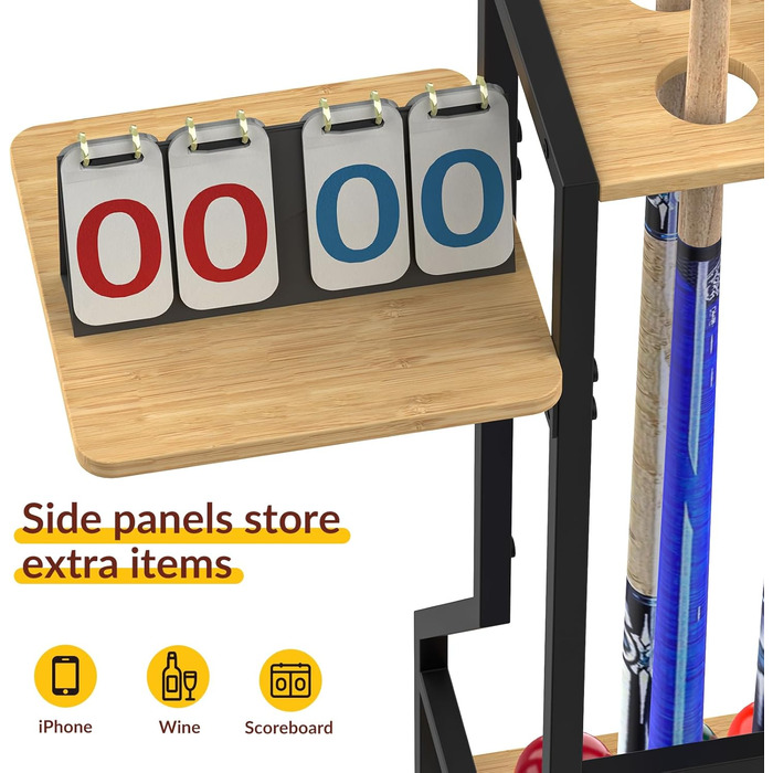 Стійка для більярдних київ YBING: тримає до 10 київ, бамбукова, з невеликою поличкою