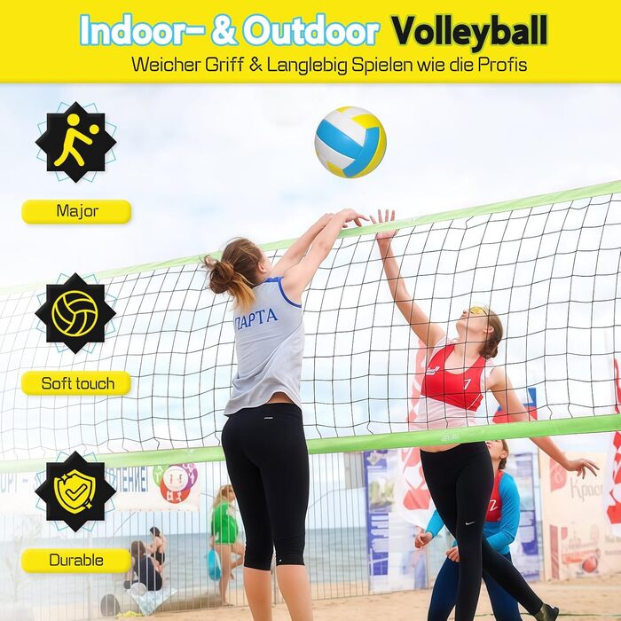 Волейбольний м'яч Aipwerer для пляжу та залу: водонепроникний, Soft Touch, жовто-блакитний, розмір 5