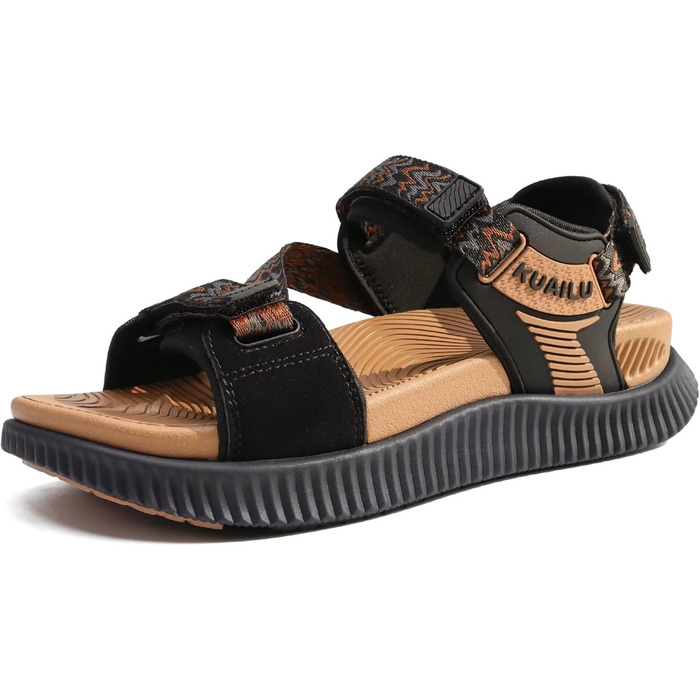 Жіночі трекінгові сандалії KuaiLu: зручні ортопедичні сандалі для туризму та активного відпочинку, літні, з регулюванням на липучках, відкриті, для підтримки стопи при фасціїтісу, чорний/хакі, 42 EU