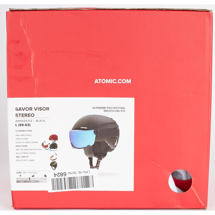Гірськолижний шолом ATOMIC Savor Visor Stereo з візором, чорний, розмір 59-63, максимальна амортизація, вентиляція Aircon, дзеркальне покриття