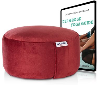 Йога подушка для медитації – кругла подушка з наповнювачем з лушпини гречаної – 30 см, 14 см, збірна інструкція (PDF) – фіолетовий оксамит