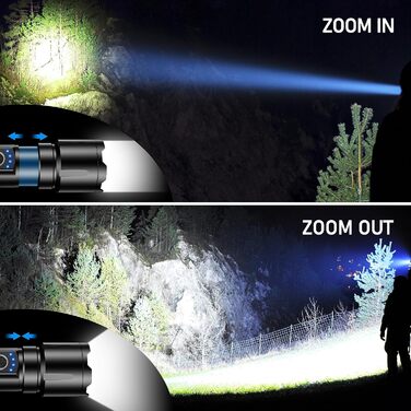 Ліхтар Blukar LED акумуляторний, 500000 люмен, тактичний, з функцією зуму, 5 режимів, водонепроникний IP67, для кемпінгу, туризму, риболовлі, надзвичайних ситуацій, чорний