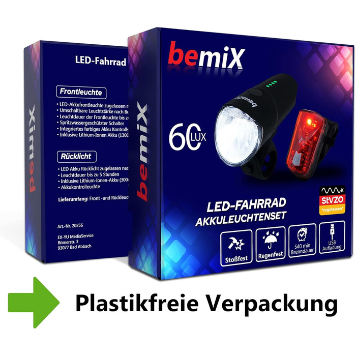 Велофара BemiX LED Set StVZO: яскраве, водонепроникне світло з акумулятором (60 Lux)